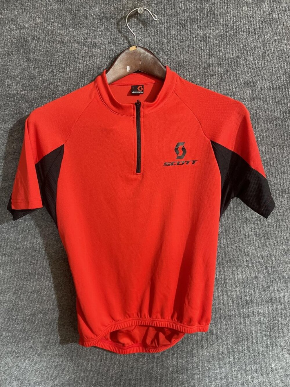 Scott Cycling Jersey Mens Small Red Black 1/4 Zip Short Sleeve Pockets Bike